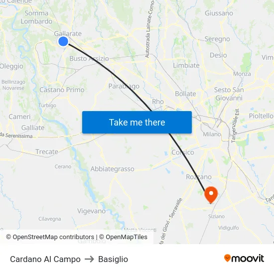 Cardano Al Campo to Basiglio map