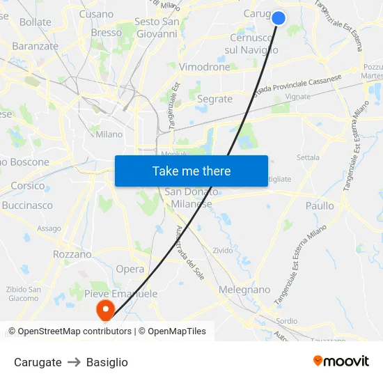 Carugate to Basiglio map
