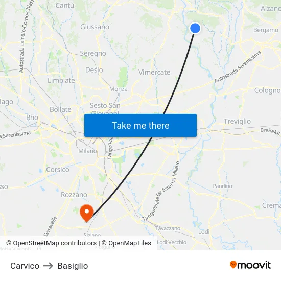 Carvico to Basiglio map