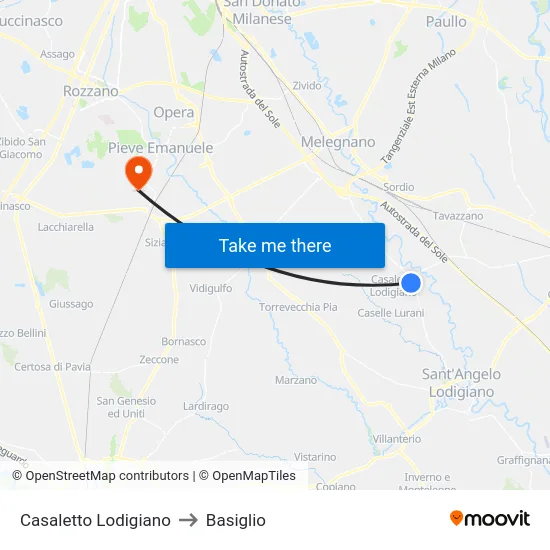 Casaletto Lodigiano to Basiglio map