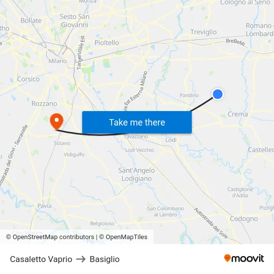 Casaletto Vaprio to Basiglio map