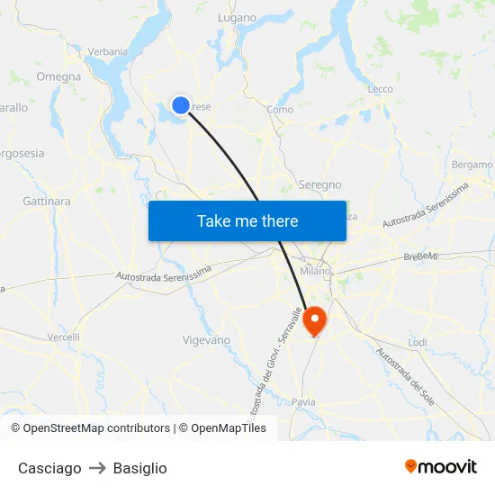 Casciago to Basiglio map