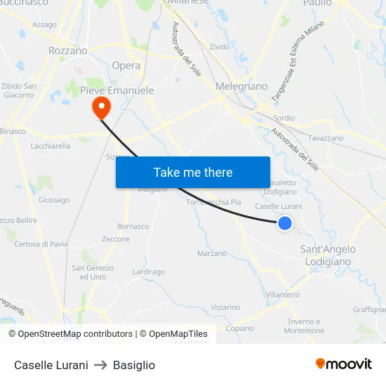 Caselle Lurani to Basiglio map