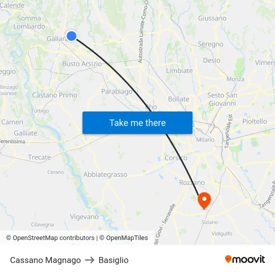 Cassano Magnago to Basiglio map