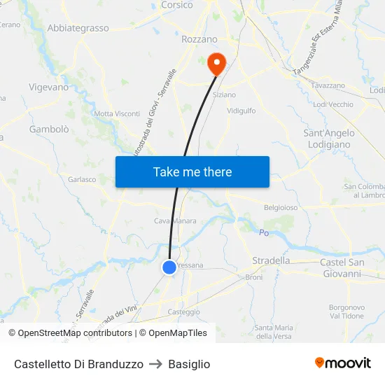Castelletto di Branduzzo to Basiglio map