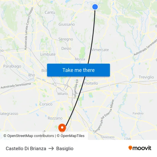 Castello Di Brianza to Basiglio map