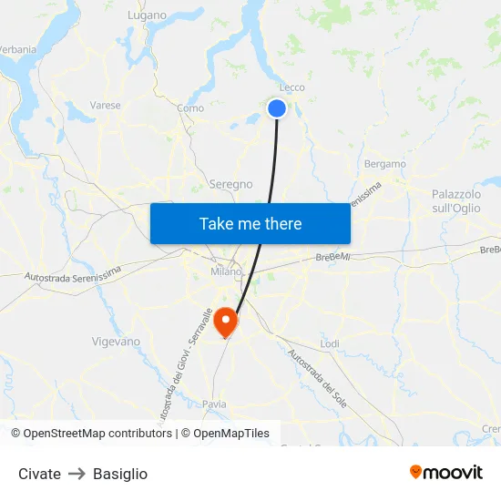 Civate to Basiglio map