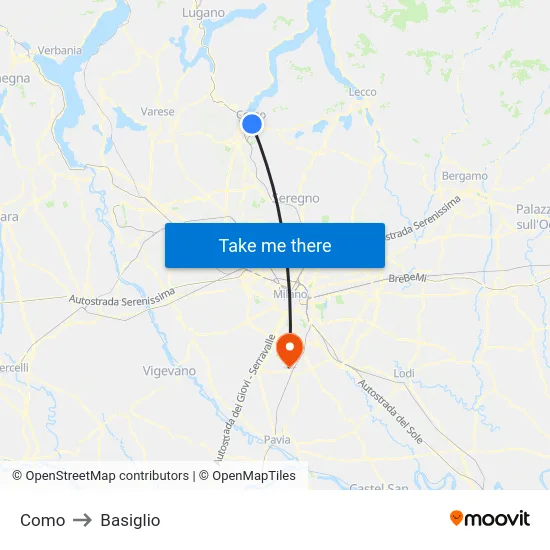 Como to Basiglio map