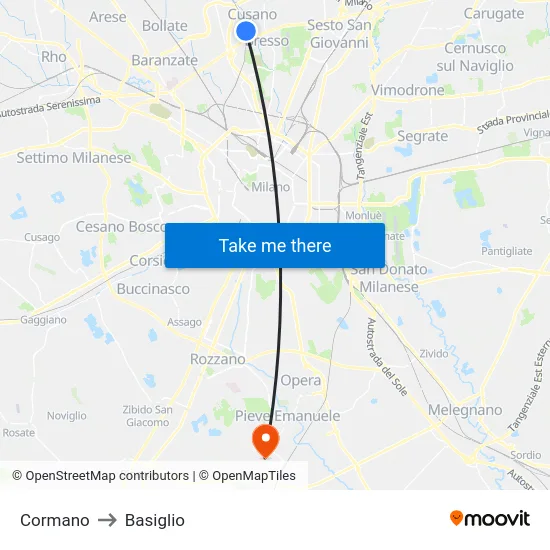 Cormano to Basiglio map