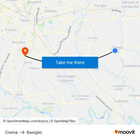 Crema to Basiglio map