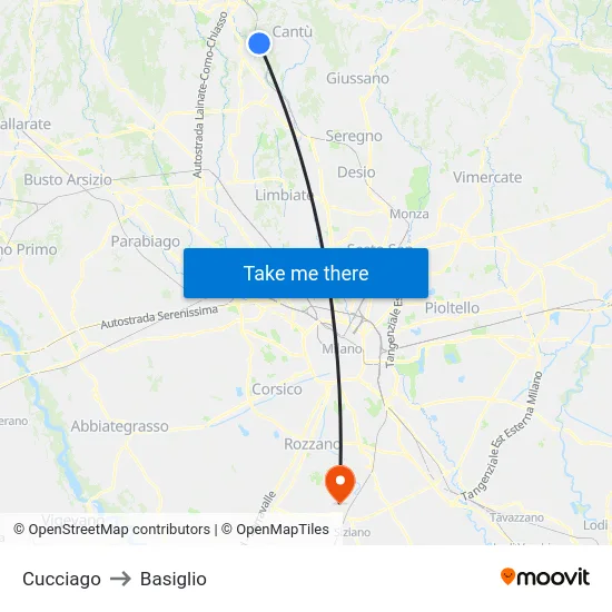 Cucciago to Basiglio map