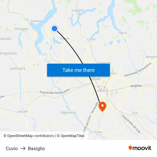 Cuvio to Basiglio map