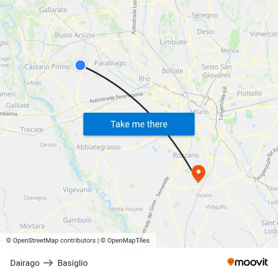 Dairago to Basiglio map