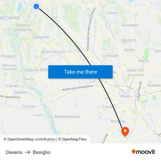 Daverio to Basiglio map