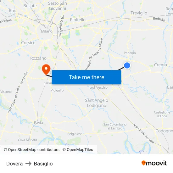 Dovera to Basiglio map