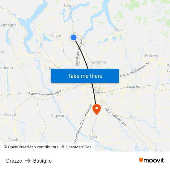 Drezzo to Basiglio map