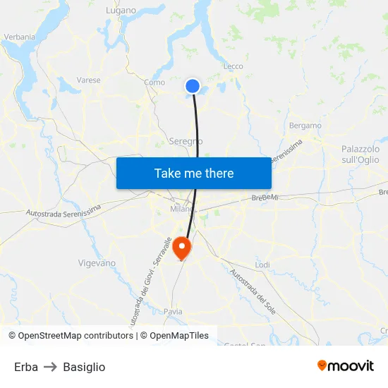 Erba to Basiglio map