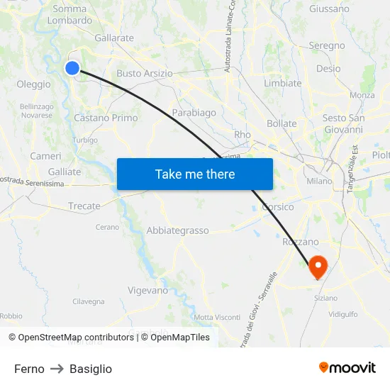 Ferno to Basiglio map