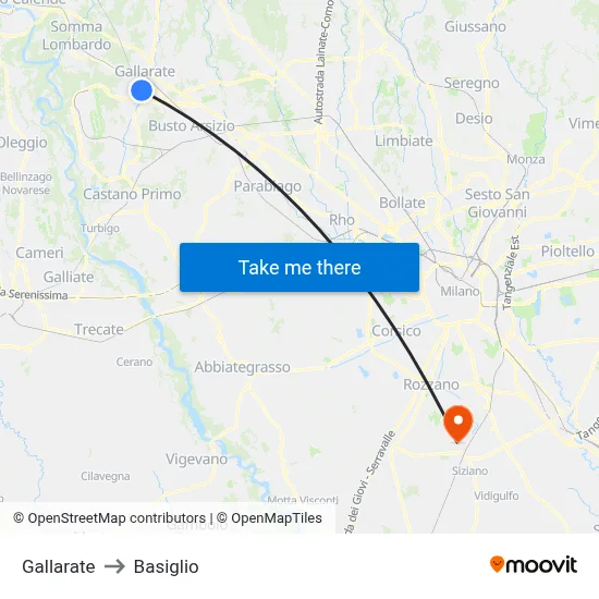 Gallarate to Basiglio map