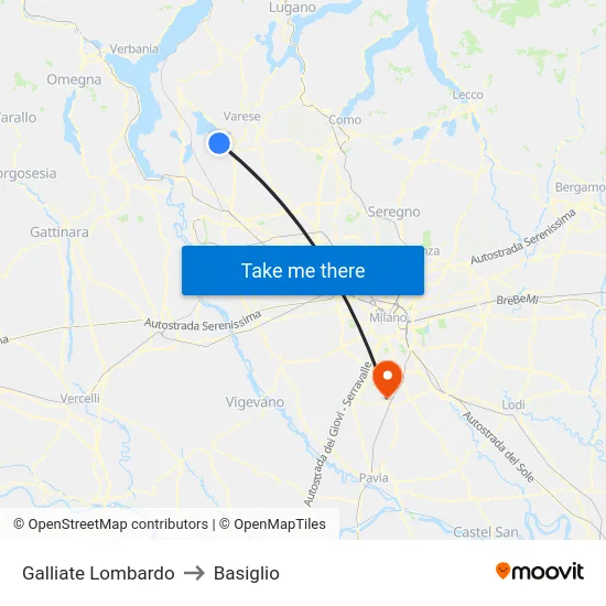 Galliate Lombardo to Basiglio map