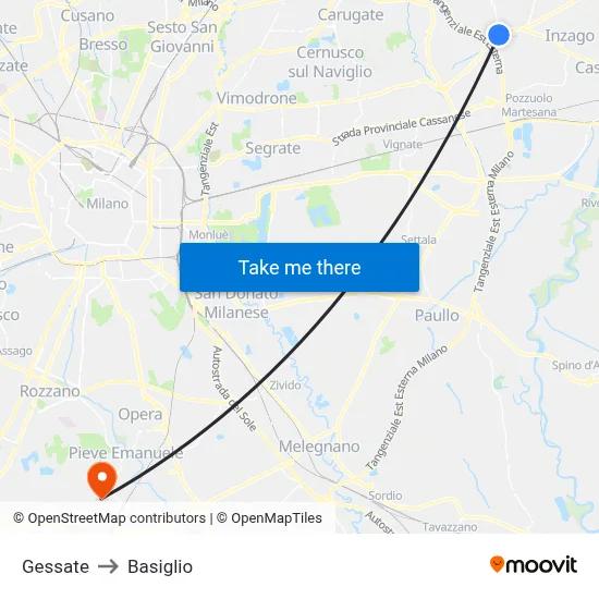 Gessate to Basiglio map