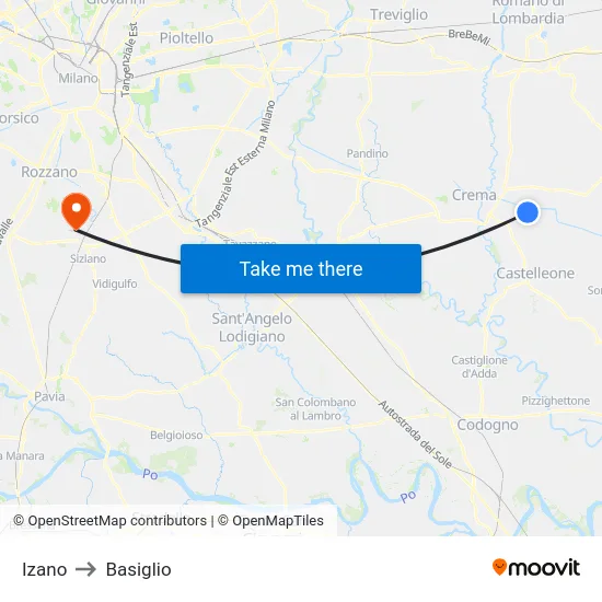 Izano to Basiglio map