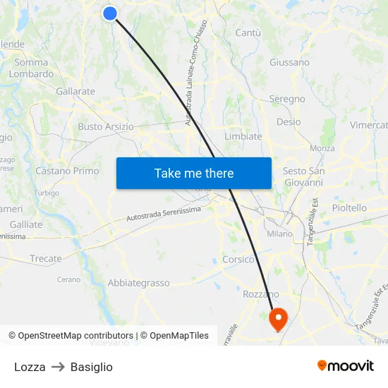 Lozza to Basiglio map