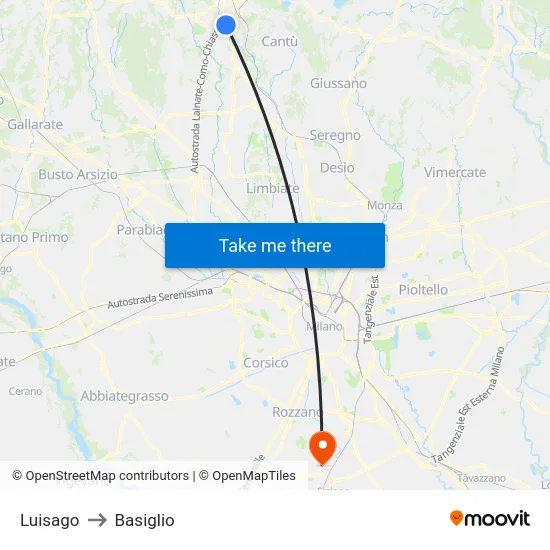 Luisago to Basiglio map