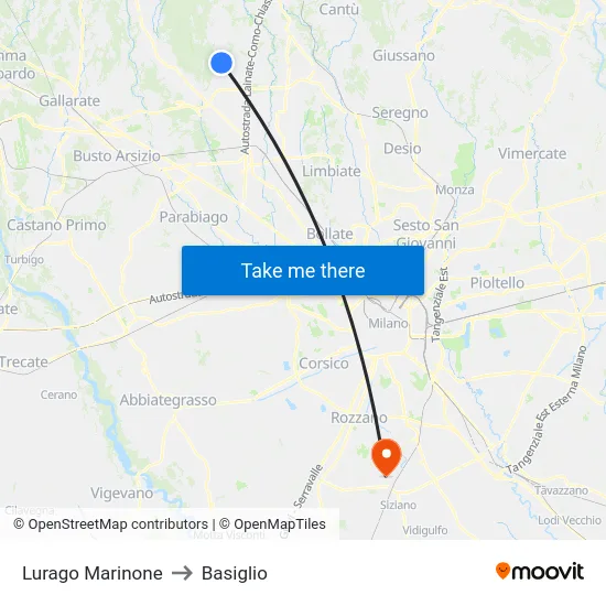 Lurago Marinone to Basiglio map