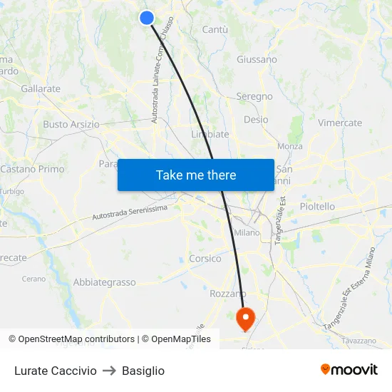 Lurate Caccivio to Basiglio map