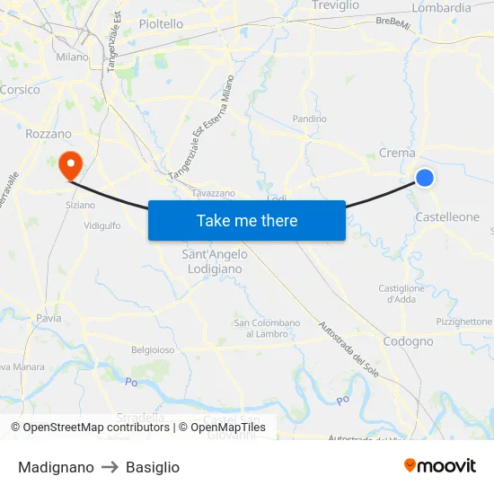 Madignano to Basiglio map