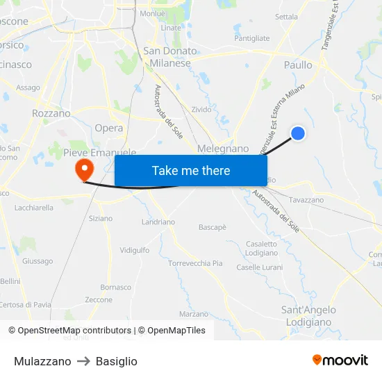 Mulazzano to Basiglio map