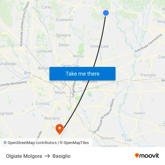 Olgiate Molgora to Basiglio map