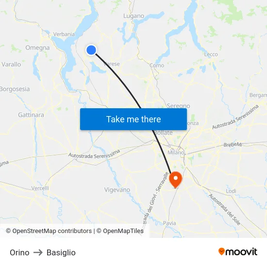 Orino to Basiglio map