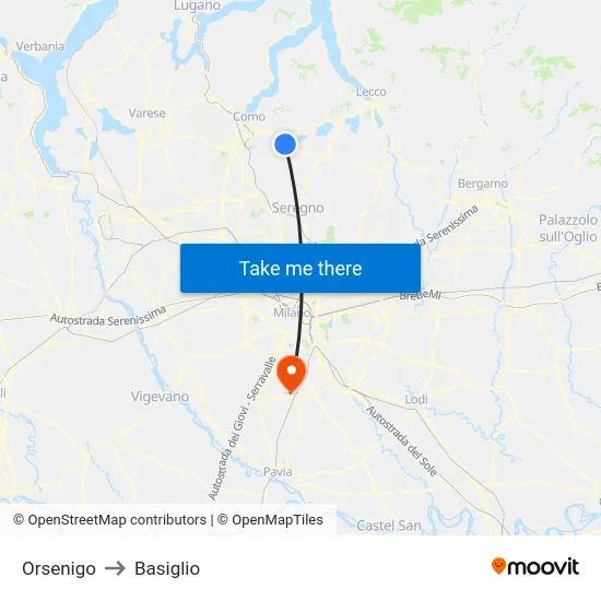 Orsenigo to Basiglio map