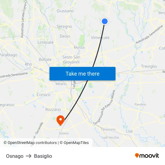 Osnago to Basiglio map