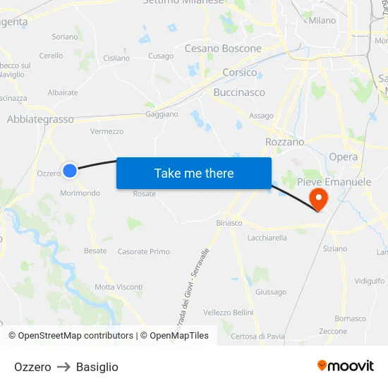Ozzero to Basiglio map