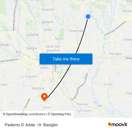 Paderno D' Adda to Basiglio map