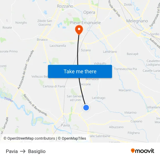 Pavia to Basiglio map