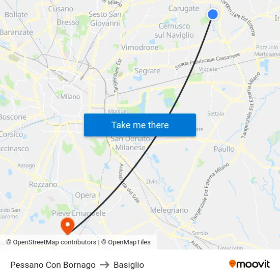 Pessano Con Bornago to Basiglio map