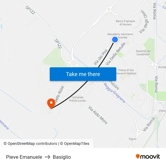 Pieve Emanuele to Basiglio map