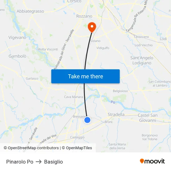 Pinarolo Po to Basiglio map