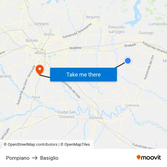 Pompiano to Basiglio map