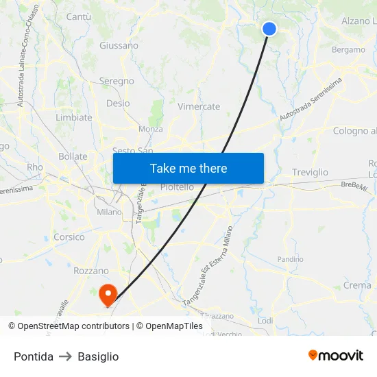 Pontida to Basiglio map