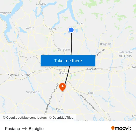 Pusiano to Basiglio map