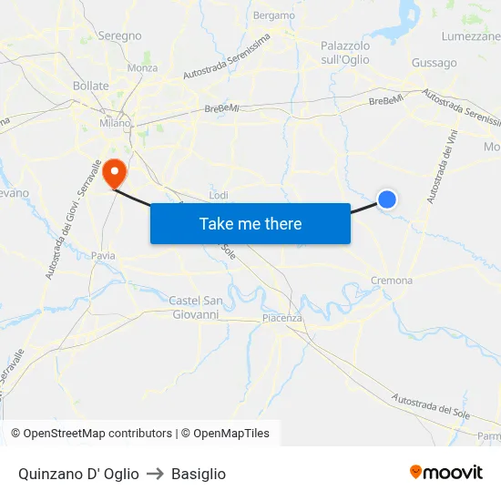 Quinzano D' Oglio to Basiglio map