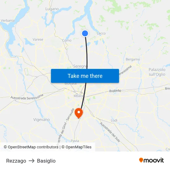 Rezzago to Basiglio map