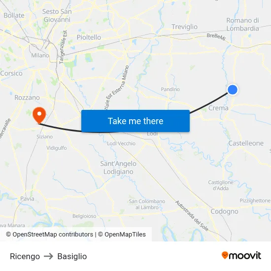 Ricengo to Basiglio map