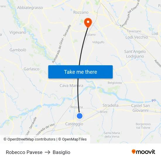 Robecco Pavese to Basiglio map