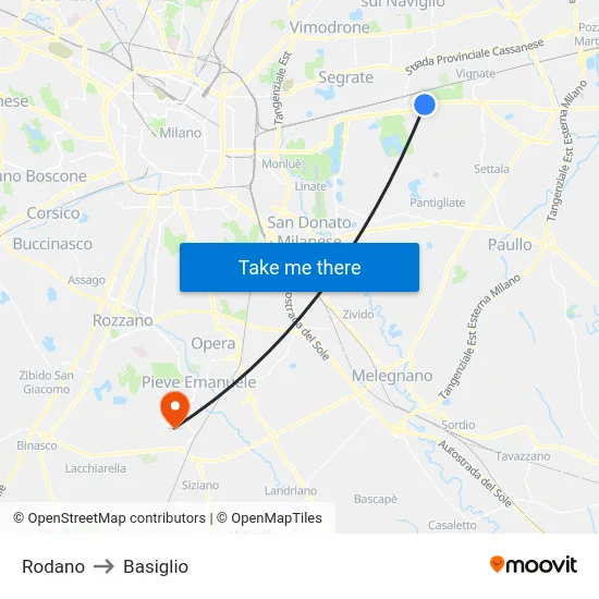 Rodano to Basiglio map
